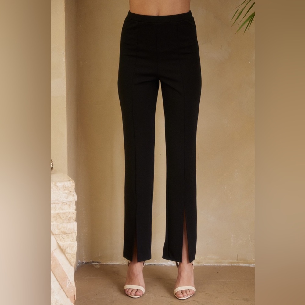 HIGH WAIST KNIT SLIT CIGARETTE PANTS